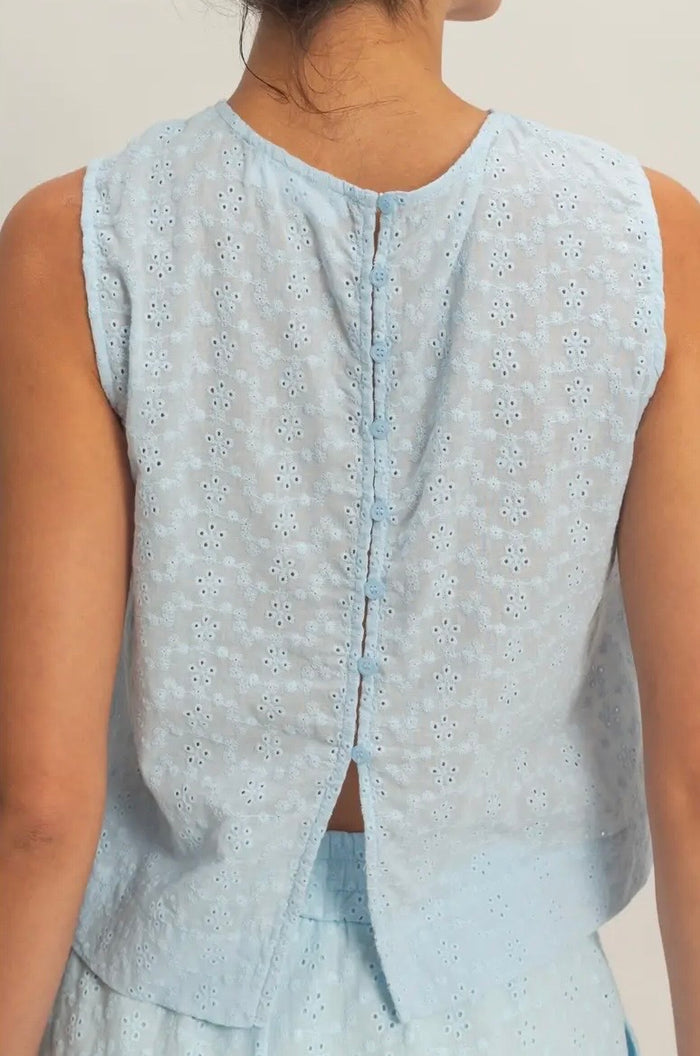 Back Button Eyelet Tank Top