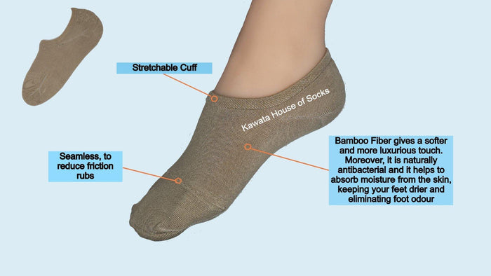 Bamboo Loafer Socks/No-Show Socks with Non-Slip Inner Heel - Kawata House of Socks