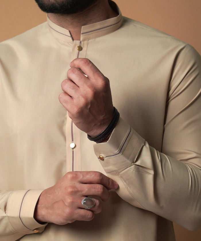 Beige & Light Gold Kurta Pyjama