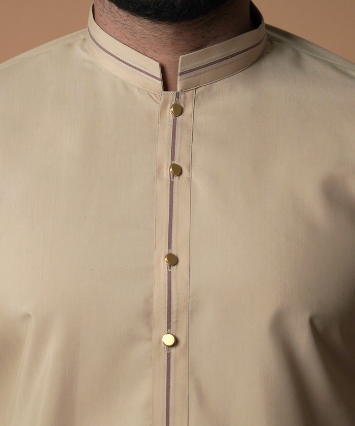 Beige & Light Gold Kurta Pyjama