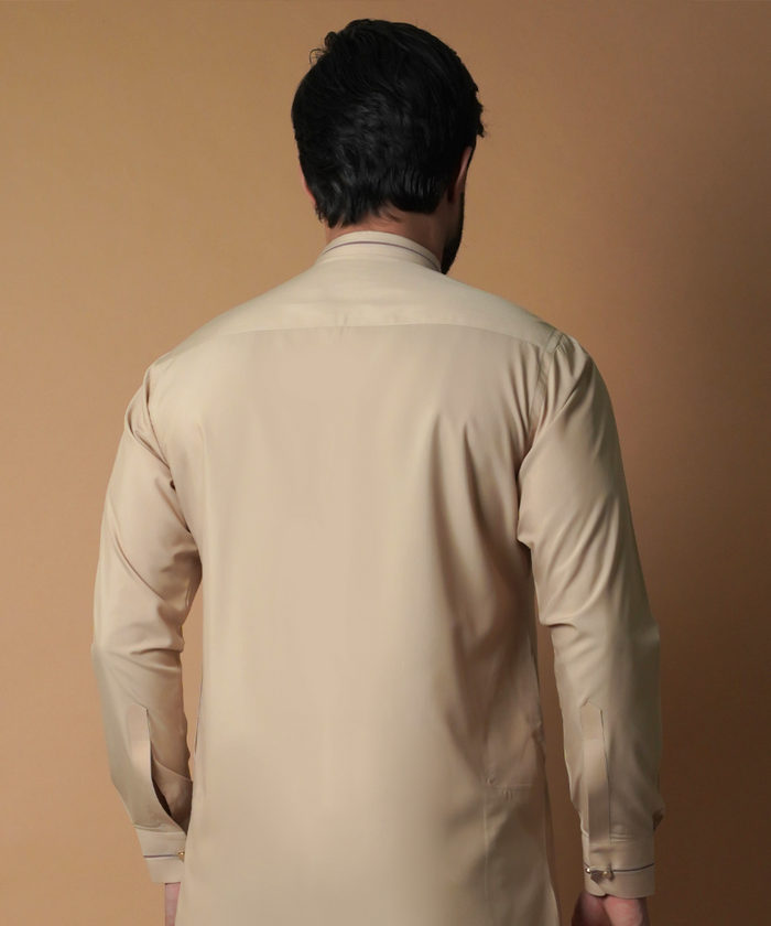 Beige & Light Gold Kurta Pyjama