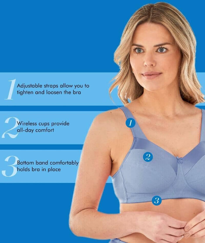 Bestform Satin Trim Wire-Free Cotton Bra With Unlined Cups - Periwinkle Blue Bras