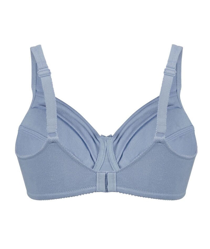 Bestform Satin Trim Wire-Free Cotton Bra With Unlined Cups - Periwinkle Blue Bras