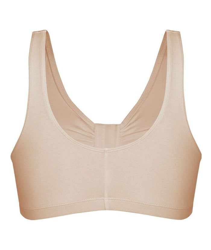 Bestform Unlined Wire-Free Cotton Stretch Sports Bra With Front Closure - Nude Bras