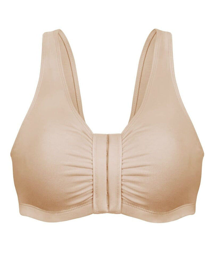 Bestform Unlined Wire-Free Cotton Stretch Sports Bra With Front Closure - Nude Bras