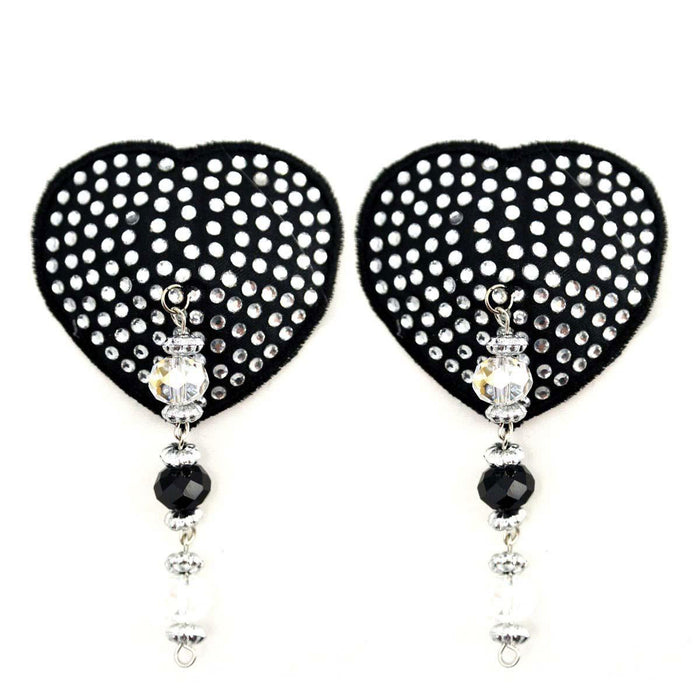 Heart Black Crystal Pasties w/ Beads - Lingerie Collection Intimates Adult Boutique
