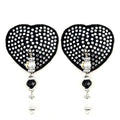 Heart Black Crystal Pasties w/ Beads - Lingerie Collection Intimates Adult Boutique