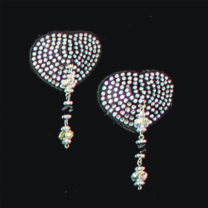 Heart Black Crystal Pasties w/ Beads - Lingerie Collection Intimates Adult Boutique