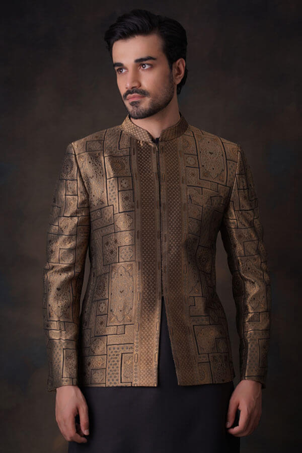 Black and Gold Persian Pure Silk Prince Coat