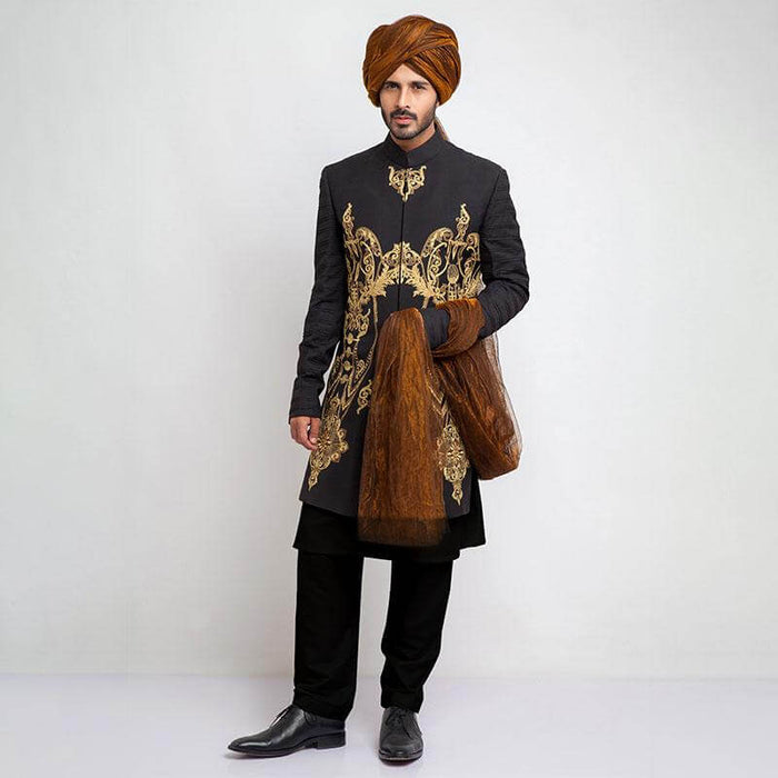 Black Form-Fitted Short Sherwani with sleek design and modern fit