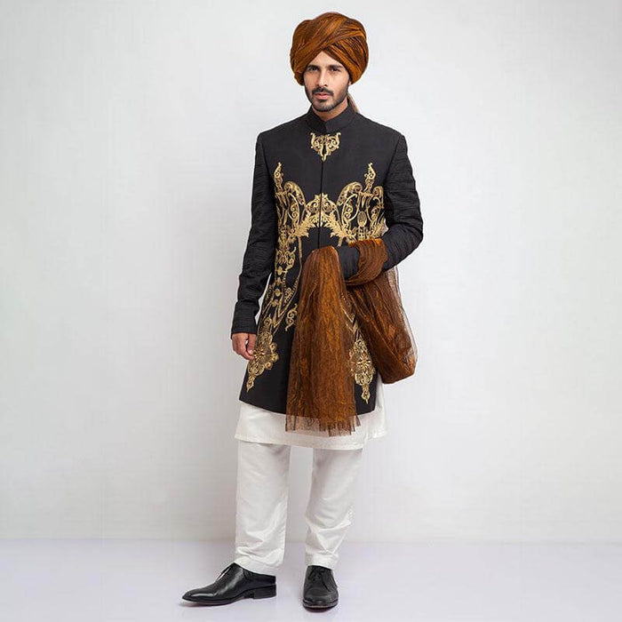 Black Form-Fitted Short Sherwani with sleek design and modern fit