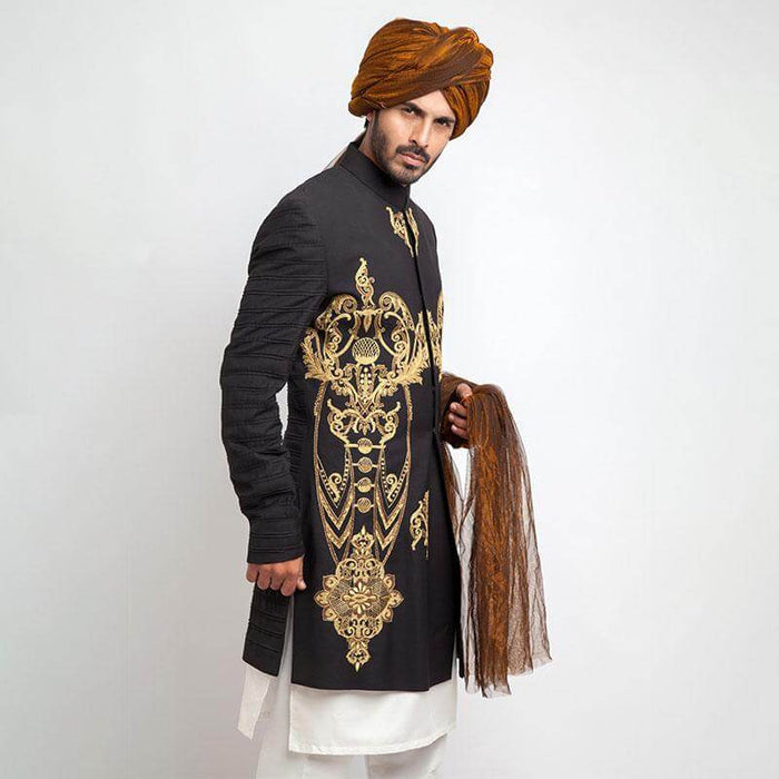 Black Form-Fitted Short Sherwani with sleek design and modern fit