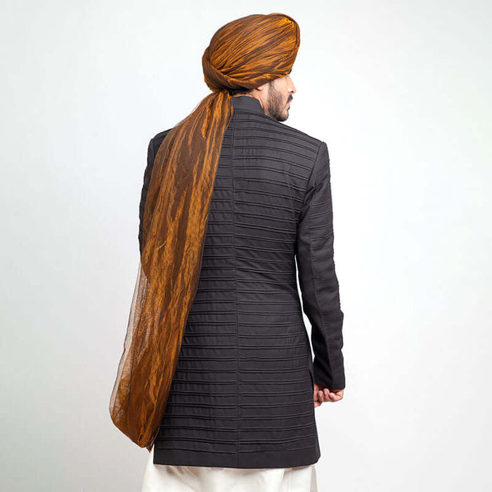 Black Form-Fitted Short Sherwani with sleek design and modern fit