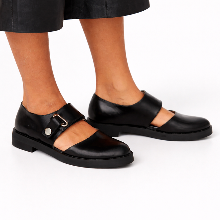 Black Mary Jane Flats Synthetic Leather