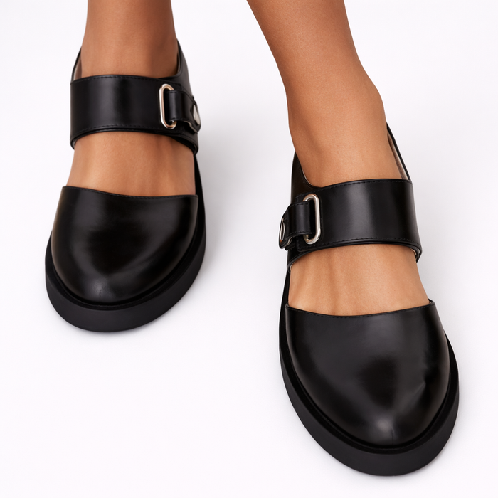 Black Mary Jane Flats Synthetic Leather