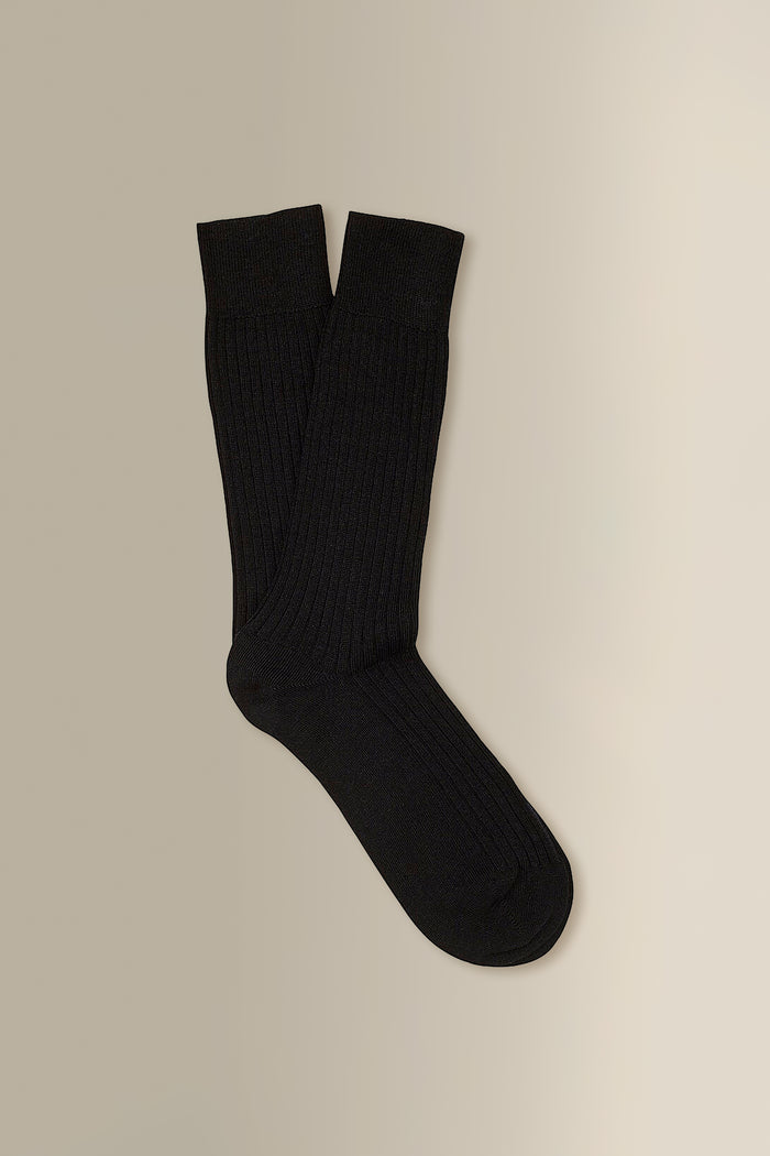 Black Mid Calf Lightweight Wool Socks