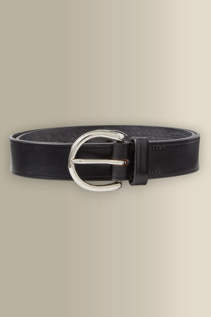 Black Oval Buckle Leather Belt