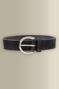 Black Oval Buckle Leather Belt