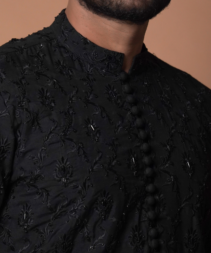 Black Paradise - All hand embroidered kurta/pants set