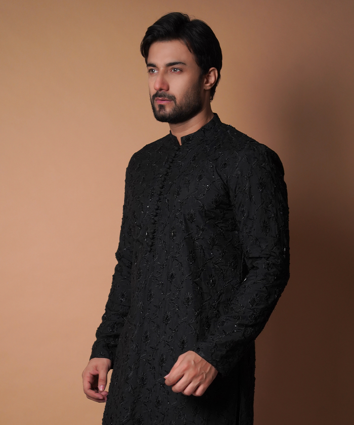Black Paradise - All hand embroidered kurta/pants set
