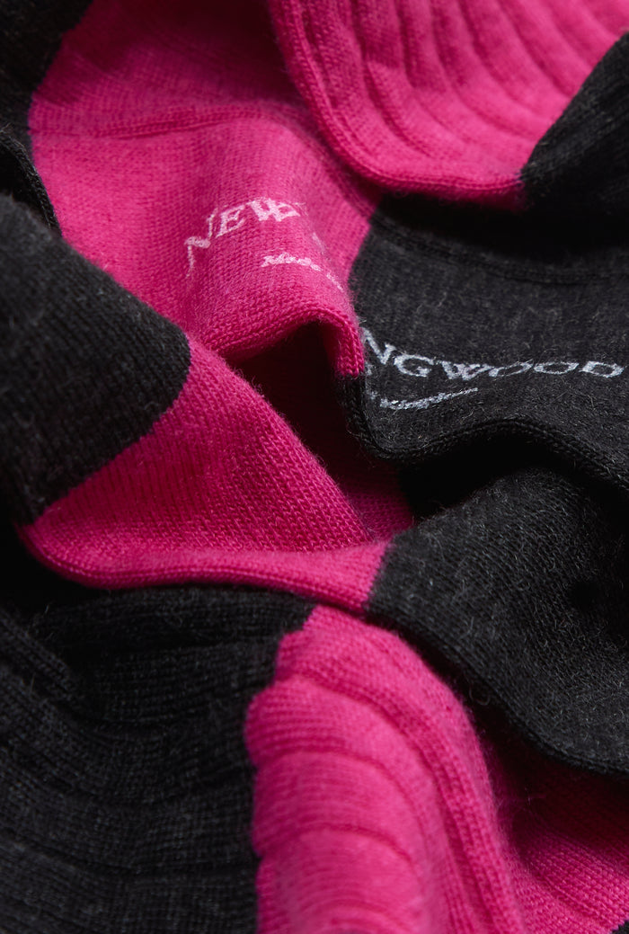 Black & Pink Stripe Long Lightweight Wool Socks