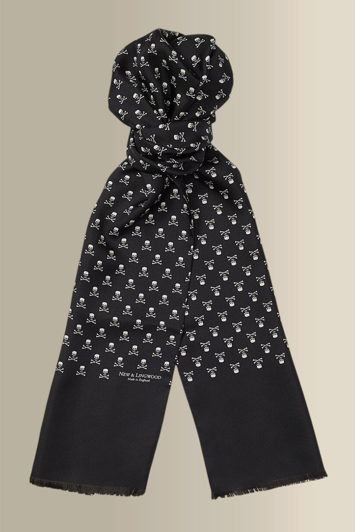 Black Skull & Crossbones Silk Scarf