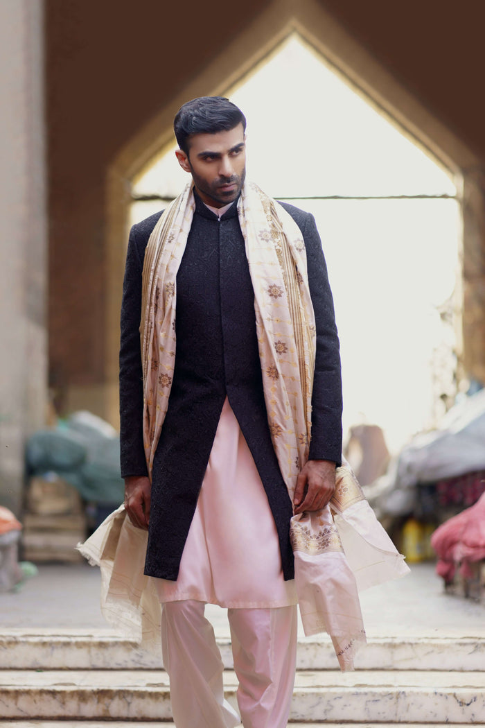 Black Tilla & Resham Jacket/Sherwani, Elegant Embroidered Wedding Wear