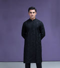Black Zari Cotton Jacquard Kurta/Pyjama set