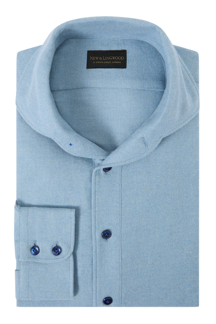 Blue Cotton & Cashmere One Piece Collar Popover Shirt