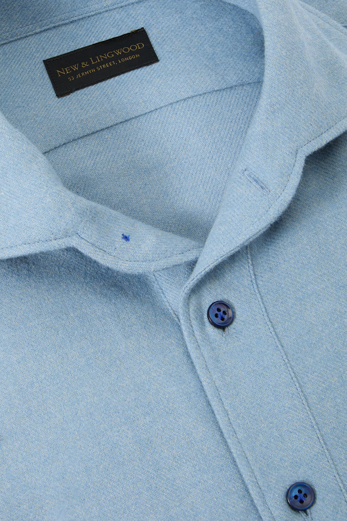 Blue Cotton & Cashmere One Piece Collar Popover Shirt