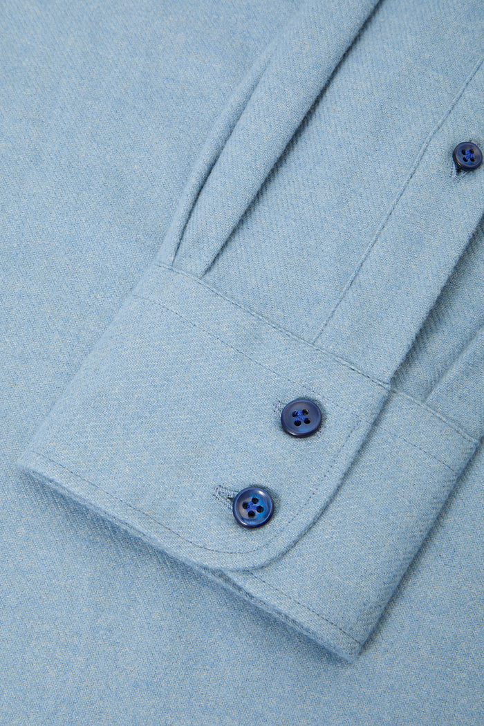 Blue Cotton & Cashmere One Piece Collar Popover Shirt