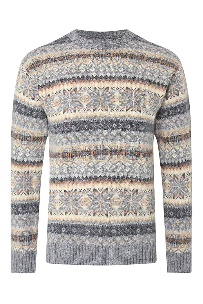 Blue & Grey Fair Isle Crew Neck Jumper