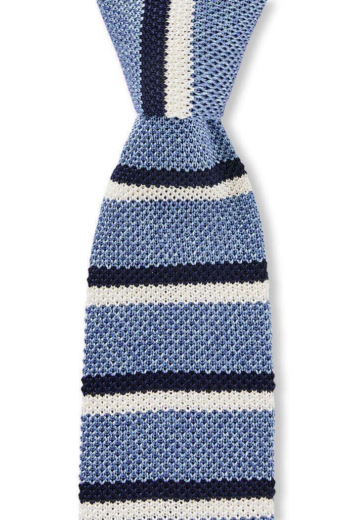 Blue & Navy Stripe Knitted Silk Tie