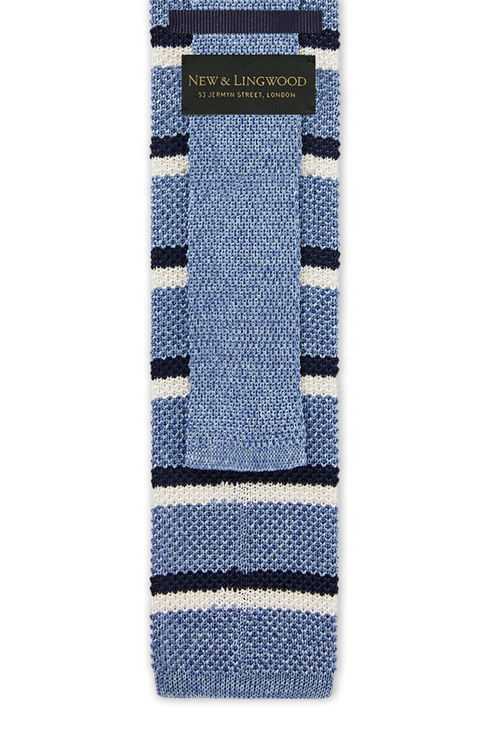 Blue & Navy Stripe Knitted Silk Tie
