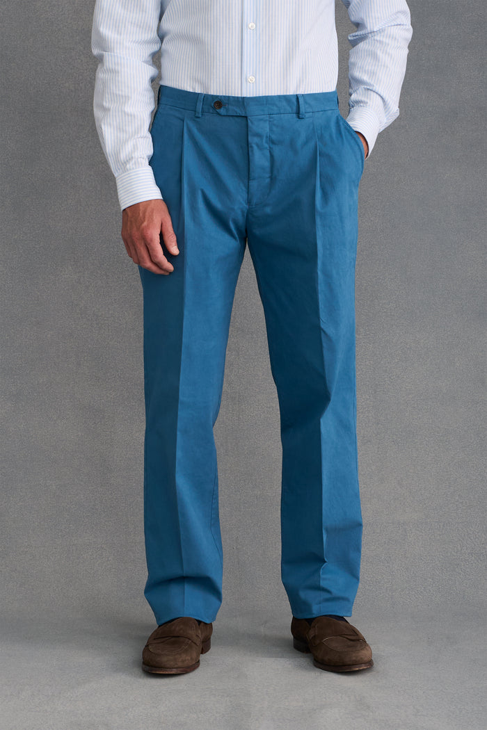 Blue Single Pleat Chinos