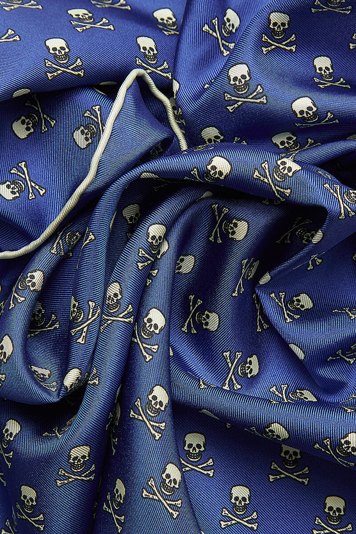 Blue Skull & Crossbones Silk Pocket Square