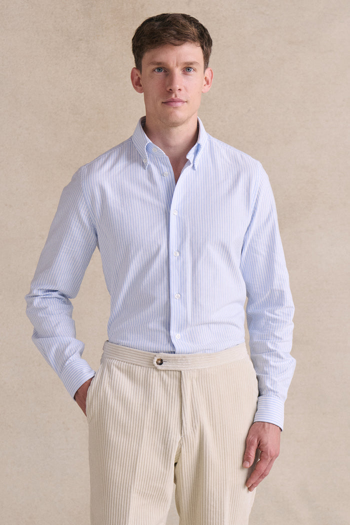 Blue Stripe Button Down Collar Tailored Fit Oxford Shirt
