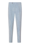 Blue Stripe Single Pleat Seersucker Trousers