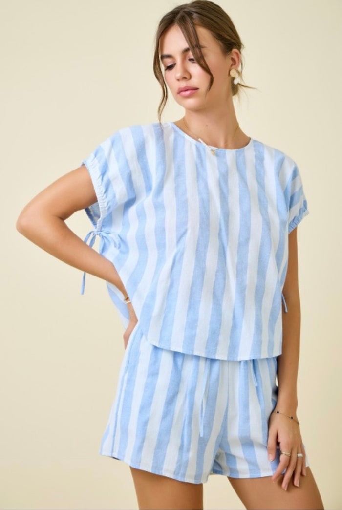 Blue Tied and Striped Short Set