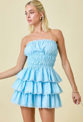 Blue Tiered Lace Border Mini Dress
