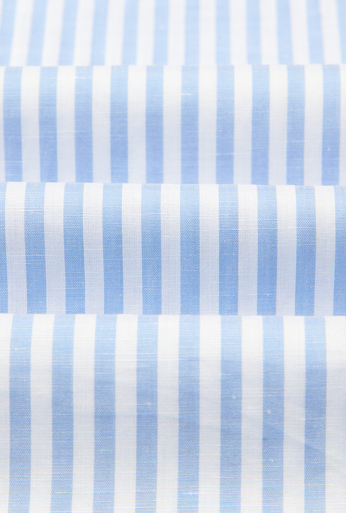 Blue & White Butcher Stripe St James' Collar Tailored Fit Single Cuff Cotton & Linen Shirt