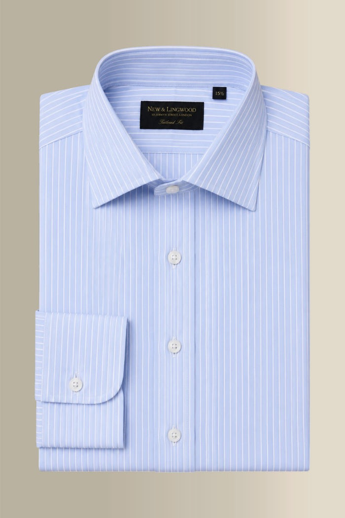 Blue & White Pinstripe St James' Collar Tailored Fit Poplin Shirt