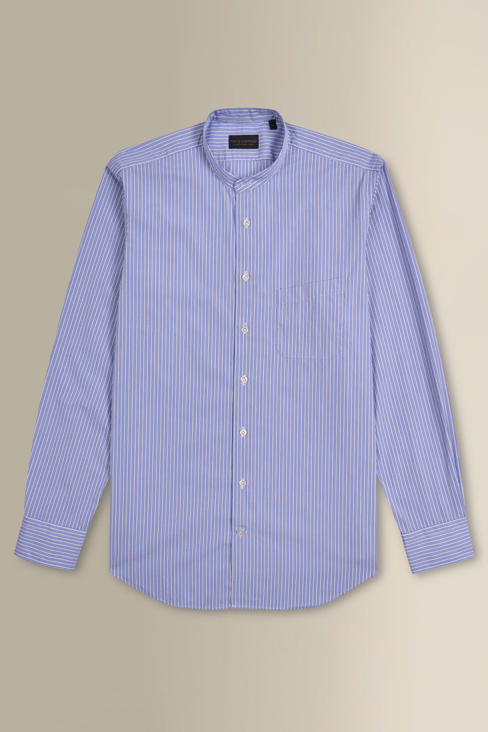 Blue & White Regent Stripe Detachable Collar Standard Fit Poplin Shirt