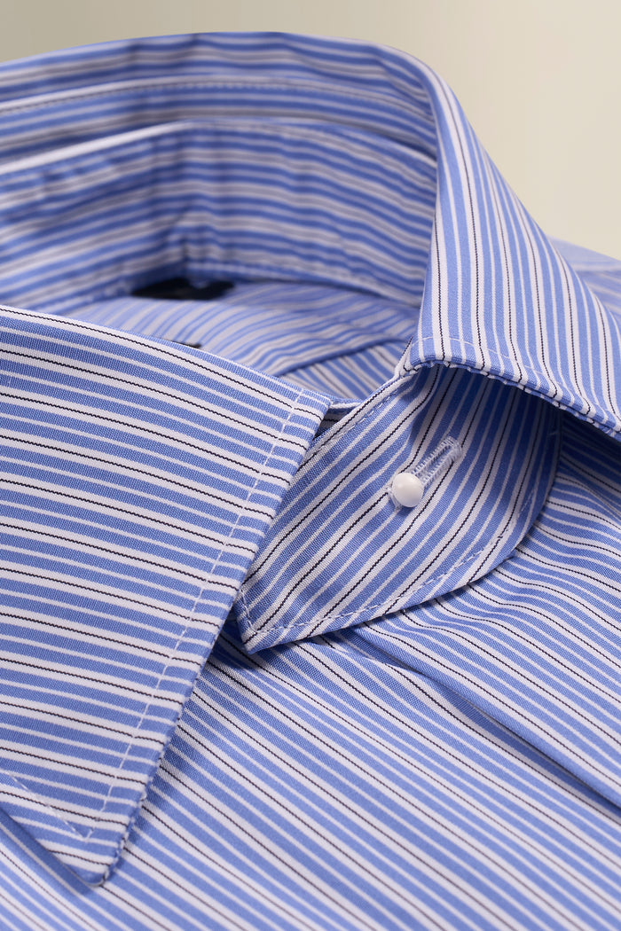 Blue & White Regent Stripe Detachable Collar Standard Fit Poplin Shirt