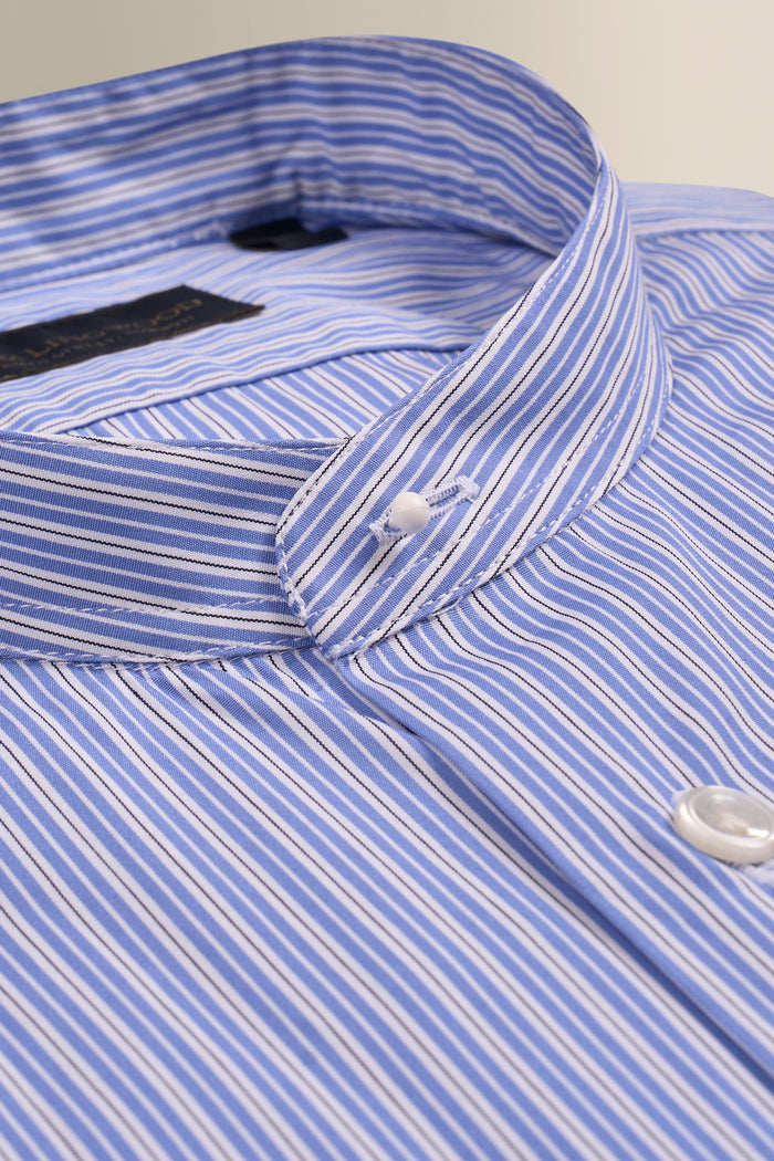Blue & White Regent Stripe Detachable Collar Standard Fit Poplin Shirt