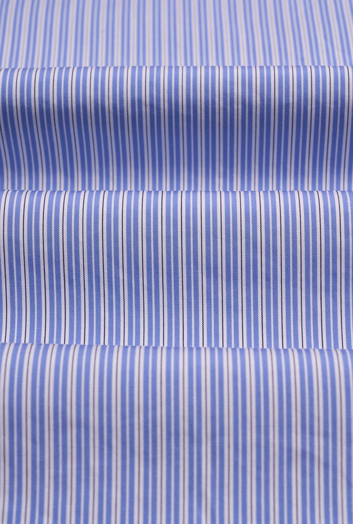 Blue & White Regent Stripe Detachable Collar Standard Fit Poplin Shirt