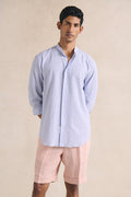Blue & White Seersucker Neckband Shirt