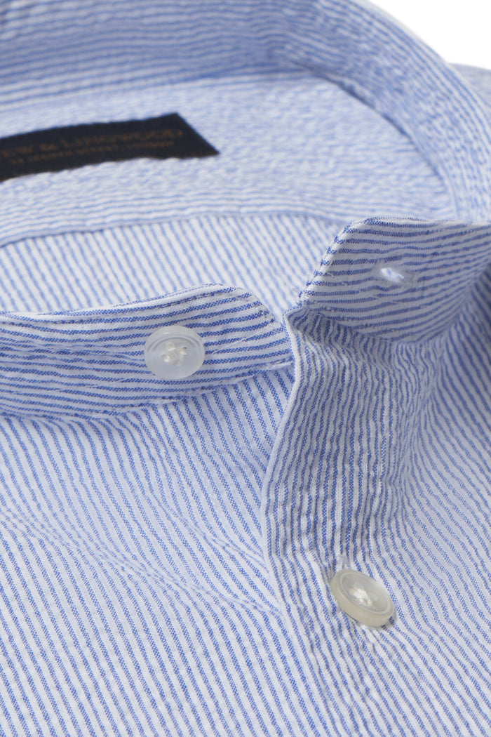 Blue & White Seersucker Neckband Shirt