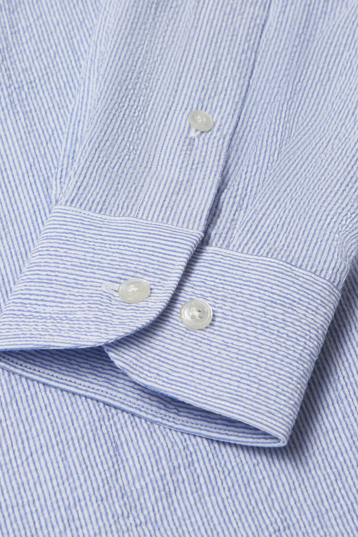 Blue & White Seersucker Neckband Shirt