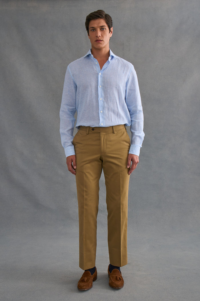 Blue & White Stripe Cutaway Collar Standard Fit Single Cuff Linen Shirt